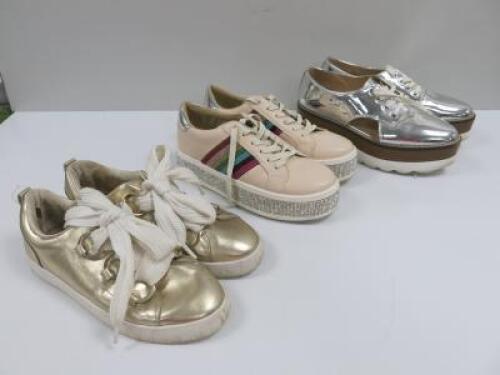 3 x Assorted Ladies Lace Up Sneakers, Size 37 & 38.