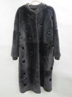 Emporio Armani Shearling Di Montone Full Length Grey Coat, Size 42.