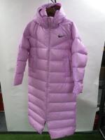 Nike Full Length Puffer Coat in Pink, Size M.