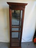 Dark Wood 5 Glass Shelf, Illuminated Mirror Backed Display Cabinet with Side Opening Doors. Size H194 x W50 x D310cm.