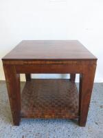 Dark Wood Side Table with Leather Look Shelf Under. Size H55 x W55 x D55cm.