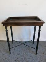 Dark Wood Tray Top Table on Metal Fold Out Base. Size H68 x W61 x D40cm.