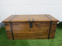 Wooden Varnished Blanket Box with Iron Banding Detail, Size H45 x W102 x D48cm.