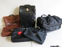 6 x Assorted Leather & Fabric Carry & Travel Bags (As Pictured/Viewed).