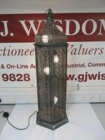 Moroccan Style Metal Floor Standing Decorative Lantern Lamp with 4 Light Bulbs. Size H111 x D40cm.