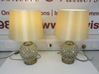 Pair of Puerto Glass Table Lamps with Gold Lamp Shades, Model 514000, Size H58cm.