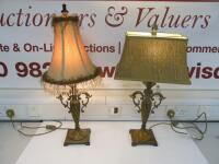 Pair of Ceramic & Brass Table Lamps with Assorted Lamps Shades, Size H80cm.