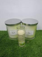 2 x Hotel Collection Large Scented Candles Part Used and One Other Smaller.