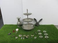 Quantity of Metal Decorative Items to Include: Cake Stand, Set of 6 Bee Napkin Rings, Deer Head, 4 x Metal Wine Labels & Assorted Trinket Boxes etc (As Viewed/Pictured).