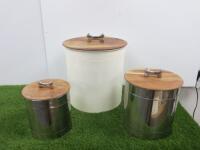 3 x Metal Pet Food Storage Tins with Lids.