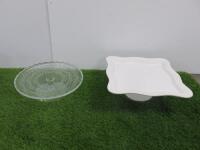 2 x Assorted Cake Stands to Include: 1 x Glass & 1 x Ceramic.