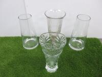 4 x Assorted Sized Glass Vases to Include: 2 x Cut Glass & 2 x Others.