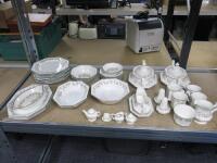 43 x Johnson Brothers Eternal Beau Dinner Service to Include: 7 x Dinner Plates, 9 x Side Plates, 5 x Bowls, 3 x Vegetable Dishes, 2 x Vegetable Dishes with Lids, 4 x Serving Dishes, 1 x Gravy Boat, 4 x Mugs, 1 x Milk Jug, 1 x Sugar Bowl, Salt & Pepper Sh