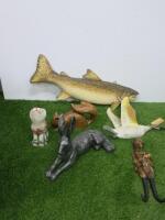 6 x Items of Wooden Ornaments to Include: Fish, Duck, Cat, Squirrel, Rabbit & Fox with Horn Legs.