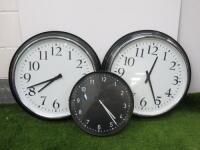 2 x Large Face and One Medium Face Wall Clocks.