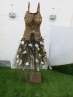 Female Form on Centre Stick, Wicker Bodice, with Twig & Feather Leaf Skirt. Size H160cm.