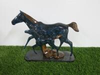 Resin Statue of a Horse & Foal on Stand 27cm High.