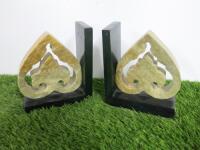 A Pair of Marble Carved Heart Shaped Book Ends.