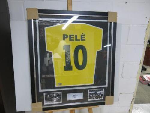 Framed & Glazed Pele Back Signed Brazil Number 10 Shirt, Date 06/2016 with Certificate of Authenticity, Size H89 x W79cm.