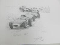 Formula Art Limited Edition David Johnson Authentic Sketch Print. Sir Stirling Moss Tony Brooks British Grand Prix Greats Driver Signed Edition, 17/50. Comes with Certificate. Overall Sketch Size 30 x 42cm.