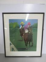 Alfred Defossez (1932-) 2 Race Horses. Framed Oil Painting, Glazed & Mounted. Size H70 x W60cm.