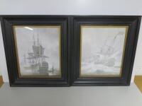 Pair of Framed & Glazed Prints Depicting British Warships at Sea, Size 50 x 44cm.