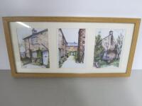 Framed & Glazed Print of 3 Cottages Unsigned, Size 26 x 53cm.