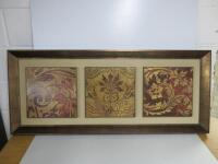 Framed & Mounted Decorative 3 Printed Tiles On Board, Size 102 x 51cm.