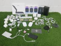 Assortment of Apple iPhone, Other Accessories & Empty Boxes to Include: Earphones, Plugs, Leads, Charge Bases, Battery Banks, Mouse Etc (As Pictured/Viewed).