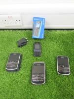 4 x Assorted Mobile Phones to Include: 1 x Nokia 105 with Power Supply, 1 x Blackberry Bold 9900, 2 x Blackberry 9000, require power supplies.