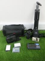 Quantity of Vintage Photographic Equipment to Include: CHINON Compact Video Camera Recorder with 2 x Batteries, 3 x Film Cassettes, Charger, VCR Adapter & Carry Case, 1 x Tripod, 1 x Olympus D-380 Camera & Sirius Auto Zoom Lens F=28-200mm.