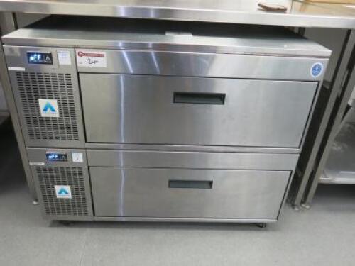 Adande 2 Drawer Stainless Steel Under Counter Fridge Freezer Refrigerated Cabinet, Model VCS R2. Size H86 x W110 x D70cm.