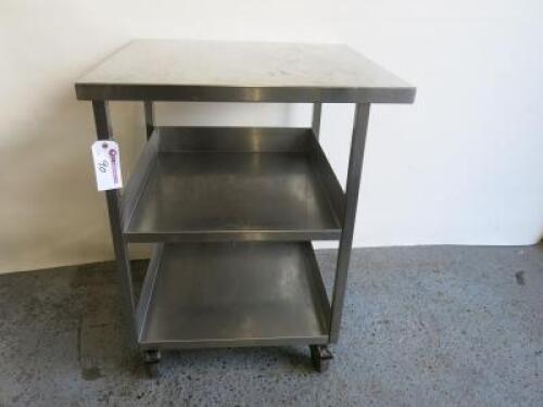 Stainless Steel Mobile Prep Table with 2 Shelves Under, Size H96 x W77 x D74cm.