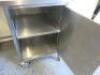 Stainless Steel Mobile Prep Table with Part Splash Back & Cupboard Under, Size H90 x W109 x D70cm. - 2