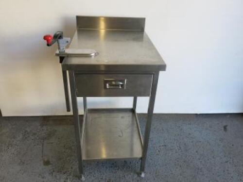 Stainless Steel Prep Table with Part Splashback, Drawer & Shelf Under with Bonzer Can Opener, Size H100 x W55 x D70cm.