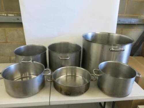 6 x Assorted Sized Stainless Steel Stew Pan/Stock Pot.