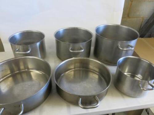 6 x Assorted Sized Stainless Steel Stew Pan/Stock Pot.