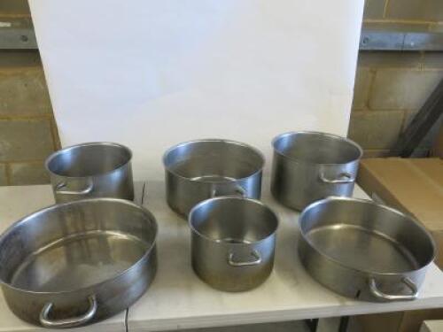 6 x Assorted Sized Stainless Steel Stew Pan/Stock Pot.