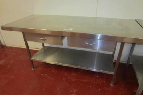 Stainless Steel Prep Table with 2 Drawers and Shelf Under, Size H85cm x W180cm x D75cm