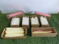 7 x Boxes of Assorted Candles to Include: 1 x Box of 26 Off White, 4 x Boxes of 20 White & 2 x Boxes of 12 Pink. Total 130.