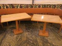 7 x Varnished Wood Square Dining Tables. Size H75 x 80 x 80cm.