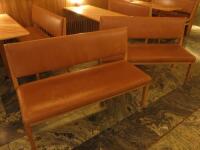 10 x Brown Saddle Leather & Oak Wood Benches. Size H86 x W130 x D51cm.