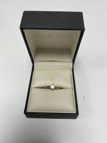 Diamond Solitaire, Estimated .50 carat set in White Metal (Believed to be Platinum) Ring Size I/J  in Presentation Box.