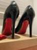 Christian Louboutin Black patent Leather Pigalle 100 Ladies Shoes. Size 6. Very Slight Wear Mark to Sole, with Dust Cover, Spare Heels in Original Box - 5