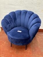 Blue Crushed Velour Shell Back Armchair. Size 85 x 95cm.