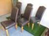 6 x Faux Brown Leather Padded Dining Chairs on Light Oak Legs. NOTE: cat claw damage. - 3