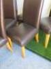 6 x Faux Brown Leather Padded Dining Chairs on Light Oak Legs. NOTE: cat claw damage. - 5