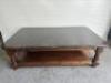 Marble Topped Coffee Table on Oak Frame with Shelf Under. Size H47 x W150 x D91cm.