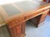 Reproduction Walnut Effect Wooden Pedestal Desk with Leather Inserts, Draws & Cupboards. Size H82 x W139 x D74cm. - 3