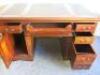 Reproduction Walnut Effect Wooden Pedestal Desk with Leather Inserts, Draws & Cupboards. Size H82 x W139 x D74cm. - 5